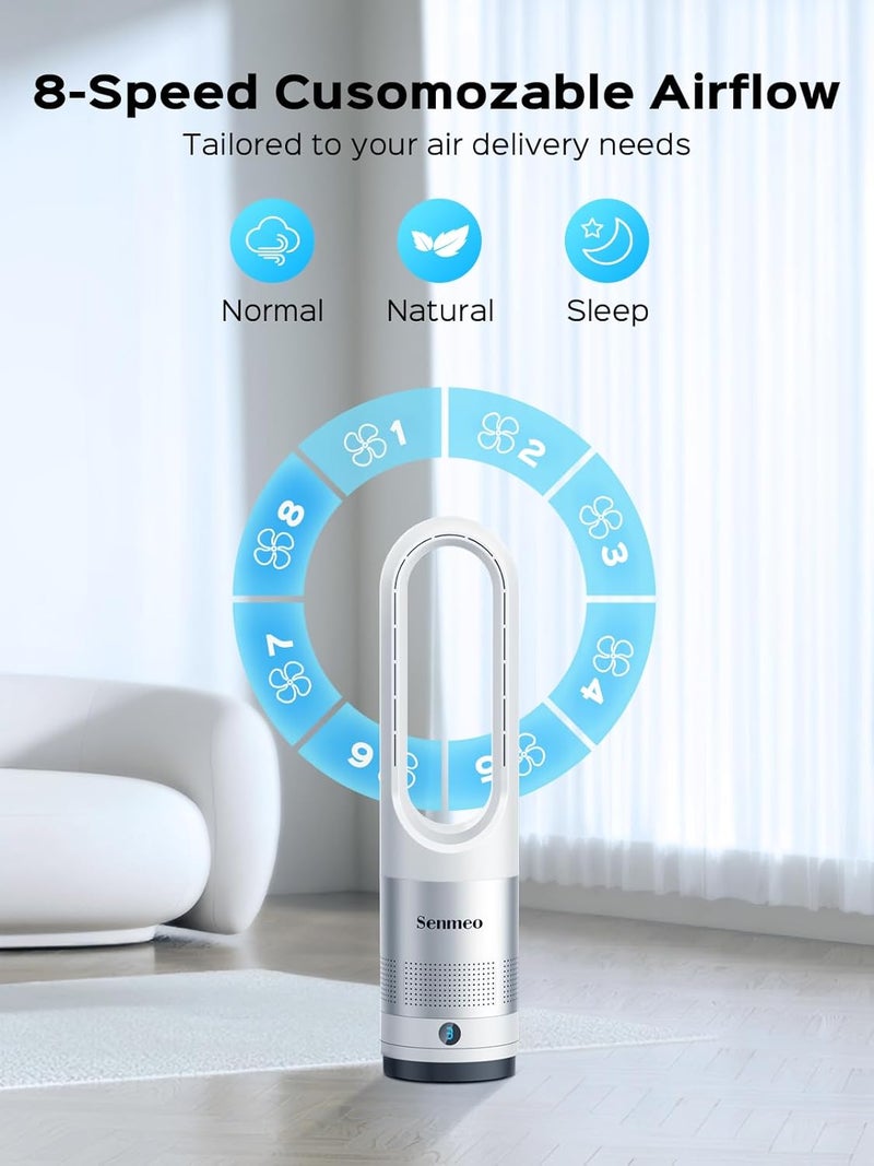 SENEMO Bladeless Fan for Bedroom, 22" Tower Fan with Remote, 8 Speeds, 9 Hour Timer, 90° Oscillating, LED Display with Auto Off, Easy to Clean, Bladeless Desk Fan for Bedroom, Kitchen, Office - Image 3